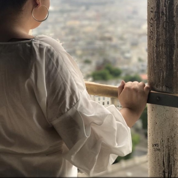 WORN ONCE White Rushed Lantern Sleeve Wrap Blouse - Picture 4 of 11